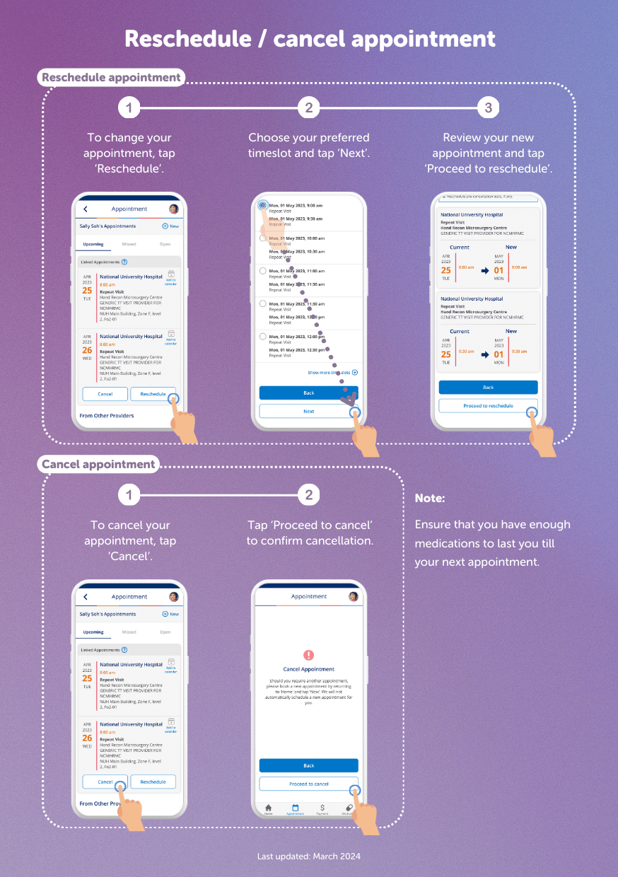 Infographic showing to reschedule/cancel appointment